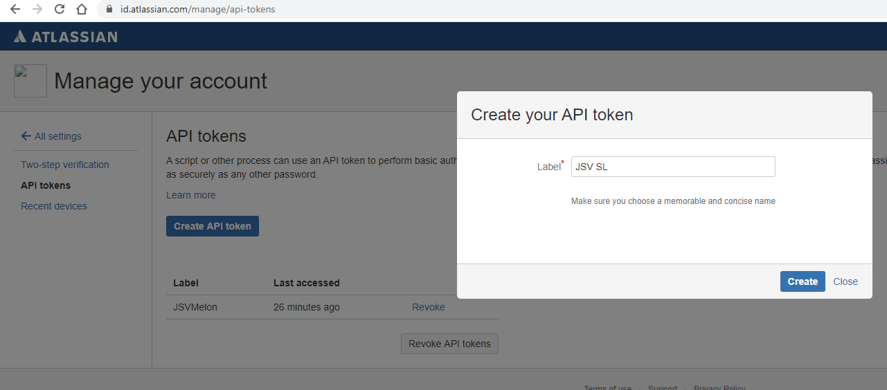 Create an API token for Jira